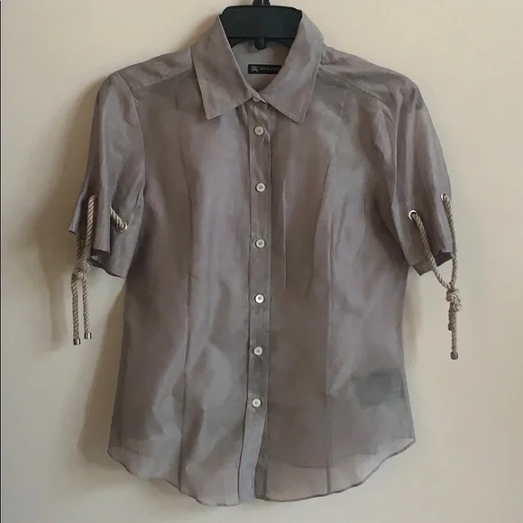 BURBERRY Gray Rope Sleeve Chiffon Semi-Sheer Shirt - Picture 1 of 8